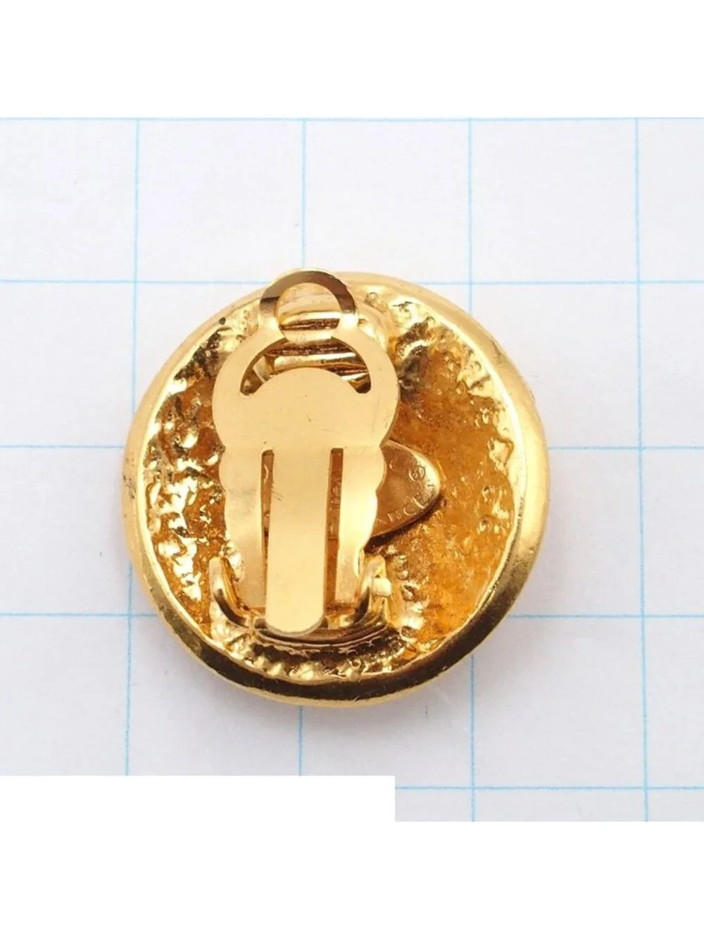 Chanel Earrings Gold Metal Round CC Logo Vintage Costume